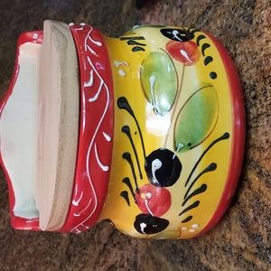 Pier 1 imports Olive Salt Cellar handpainted Ceramic.